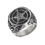 Baphomet Goat Pentagram Ring Satanic Leviathan Cross Gothic Witch Rings