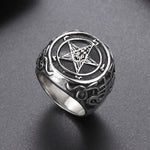 Baphomet Goat Pentagram Ring Satanic Leviathan Cross Gothic Witch Rings