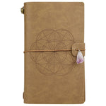 Charka Leather Magic Notebook Rune Natural Crystal Healing Clear quartz Point
