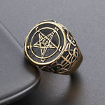 Baphomet Goat Pentagram Ring Satanic Leviathan Cross Gothic Witch Rings