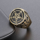 Baphomet Goat Pentagram Ring Satanic Leviathan Cross Gothic Witch Rings