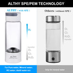 Hydrogen Rich Water Generator Bottle - Glass Cupbody - DuPont SPE &amp; PEM Dual Chamber Maker lonizer - H2 Inhalation device