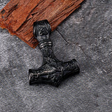 Viking Odin Hammer Anchor Norse Amulet Necklace Gold Genuine Leather Rope Chain Stainless steel Mjolnir Pendant Men Punk Jewelry