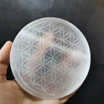 Natural selenite stone circle disk crystal Flower of Life