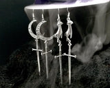 Hand or Moon Sword Earrings - Sword Earrings - Crescent Moon Earrings - Mystic Jewelry - Weird Earrings - Goth Earrings