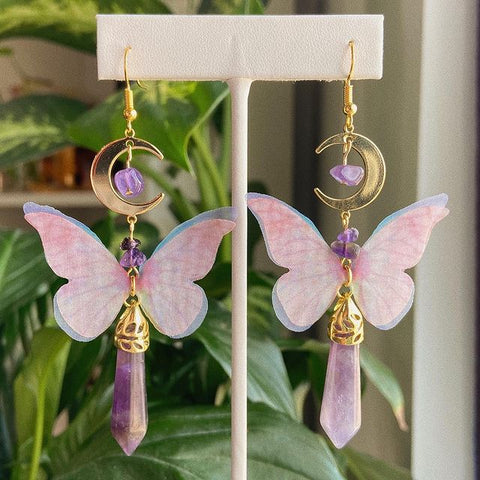 Handmade Boho Monarch Butterfly Earrings Amythest Forest Woodland Jewelry