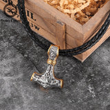 Viking Odin Hammer Anchor Norse Amulet Necklace Gold Genuine Leather Rope Chain Stainless steel Mjolnir Pendant Men Punk Jewelry