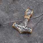 Viking Odin Hammer Anchor Norse Amulet Necklace Gold Genuine Leather Rope Chain Stainless steel Mjolnir Pendant Men Punk Jewelry