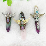Healing Natural Gemstone Quartz Wand Hand Made Various Material Magic Wand For Gift Tss| |