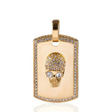 Viking Magic~Hop Iced Out Bling Skeleton Skull Pendant Necklaces Gold Color Titanium Stainless Steel Dog Tag Necklace for Men Jewelry HE162