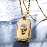 Viking Magic~Hop Iced Out Bling Skeleton Skull Pendant Necklaces Gold Color Titanium Stainless Steel Dog Tag Necklace for Men Jewelry HE162