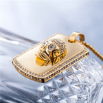 Viking Magic~Hop Iced Out Bling Skeleton Skull Pendant Necklaces Gold Color Titanium Stainless Steel Dog Tag Necklace for Men Jewelry HE162