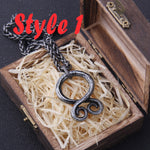 Iron Color Viking Odin Rune Pendant Necklace with Stainless Steel Chain As Men Gift with wooden box
