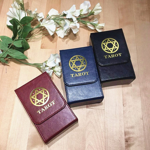 Leather tarot storage box collection board game oracle card holder box pentagram Wicca Divination cards accessories Ritual Props Tarot &Divination