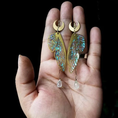 Magical Green Fairy Wing Earrings Dangle Earrings Clear Quartz Fairy Wings Earrings