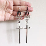 Medieval Worship Sword Earrings Witch or Pagan Alternative Goth  Silver Plated Classic Women Fashion Gift Jewelry
