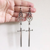 Medieval Worship Sword Earrings Witch or Pagan Alternative Goth  Silver Plated Classic Women Fashion Gift Jewelry