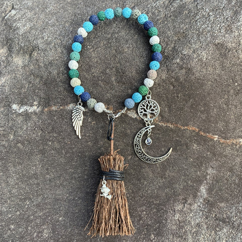 Mini altar Witch broom door protection amulet Volcanic moon witchcraft altar decoration Wicca door wall decoration car pendant