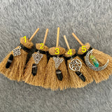 Mini witch broom Witchcraft accessories raw crystal witchcraft altar broom necklace pendant pentagram exorcism car decoration