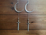 Moon Sword Earrings - Sword Earrings - Crescent Moon Earrings - Mystic Jewelry - Goth Earrings
