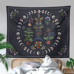 Moonlit Garden Tapestry Moon Phase Tapestry Floral Tapestries Black Background Flowers Tapestry Wall Hanging for Room Home Decor