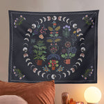 Moonlit Garden Tapestry Moon Phase Tapestry Floral Tapestries Black Background Flowers Tapestry Wall Hanging for Room Home Decor