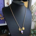 Natural Amethyst Palmistry Crystal Ball Necklace with Moon and Stars,Wicca,Witch,Pagan,Gypsy,Magic,Fortune Teller