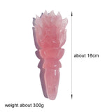 Natural Crystal Rose Quartz Nine Tailed Fox Love Lucky Gem Scepter Animal Carving Crafts Healing Dark Pink Quartz Wand Home Dec| |