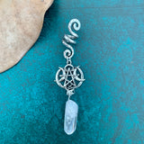 Natural Crystal Viking Hair Bead Crystal Hair Ring braid Pentagram Wicca Braid Angel Quartz Silver