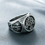 Magic Ring~ Classic Cross of Lorraine Silver Signet Rings Mens Stainless Steel Biker Ring Biker Fashion Jewelry HF455