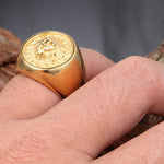 Magic Ring~ Men Ring Punk Gold Lion Ring Stainless steel Biker Round Animal Rings Jewelry Party Power Design high quality Jewelry