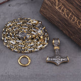 Never Fade Men stainless steel Wolf head norse viking amulet thor hammer pendant necklace viking king chain