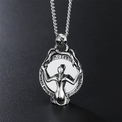 Viking Magic~Never Fade Stainless Steel Sexy Naked Woman Pendant Skull Double Snake Wrap Magic Mirror Vintage Necklace pendant HE135