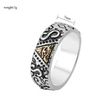 Magic Ring~ Valily Men's Gold Color Spinner Freemason Ring Stainless Steel Rune Rotating Ring Mason Masonic Rings Jewelry for Man