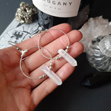 New Goth Quartz Hoops Minimal Earrings Boho Crystal Alternative Minimal Romantic Statement Jewelry Witchy Gift Stones Women Gift