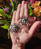 New Handmade~Solar Clear Quartz Earrings,Crystal Point Saturn Earrings,Mystical Earrings,celestial Jewelry Crystals Healing