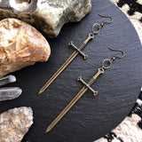 New Long sword earrings Bronze dangle dagger Edgy fantasy Tarot magic occult Halloween witches gift 2020 Fashion Women