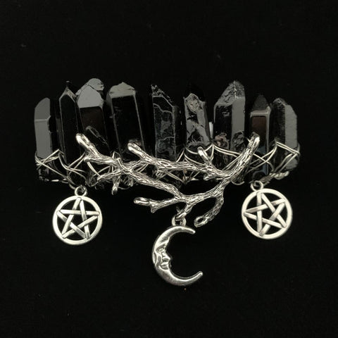 Magic Wicca~Original Mystery Retro Raw Crystal Hairpin Branch Antlers Pentagram Hairpin Wiccan Jewelry Gothic Gift Pagan Witch