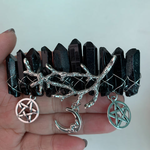 Original Mystery Retro Raw Crystal Hairpin Branch Antlers Pentagram Hairpin Wiccan Jewelry Gothic Gift Pagan Witch