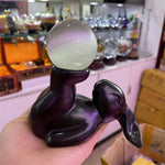 Playful Lucky Rabbit Creativity Resin Sculpture Crystal Ball Base Lucky Auspicious Home Office Decor Bunny Zodiac Birthday Gift