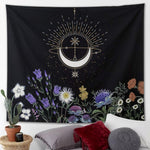 Psychedelic Moon Phase Tapestry Flowers Wall Hanging Bedroom Aesthetic Wall Art and Home Decor for Bedroom Living Room Dorm