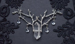 Quartz Crystal Necklace Silver Plated Branches Pendant, Elven Jewelry,Droplets Necklace, Witchy, Pagan, Gift for Her