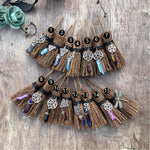 Raw Crystal Wicca Altar Broom Witchcraft accessories Mini Witch Broom Necklace Pendant Pentagram decoration Ornaments