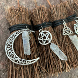 Raw crystal Witchcraft altar broom Car decoration Witchcraft accessories mini witch broom necklace pendant pentagram exorcism
