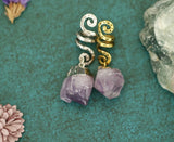 Raw crystal hair ring Viking hair beads Wicca braid natural amethyst angel golden silver