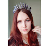 Raw crystal long flat crystal crown headband bridal tiara goddess crown Wicca party