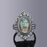 Vintage Oval Natural Labradorite Rings For Women Silver Ring Jewelry Finger Ring Gemstone Rings