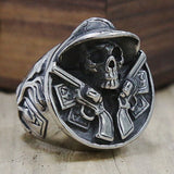 Vintage Cowboy Double Gun Skull Ring