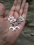 Sacred Snake Earrings Crescent Moon Earrings Long Stainless Steel Statement Earrings
