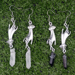 Silver Victorian Hand Crystal Quartz Earrings Hand Statement Earring Witchy Gothic Jewelry